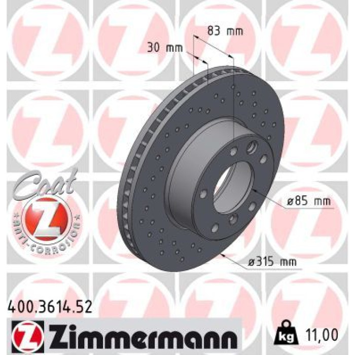 Zimmermann Bremsscheibe Vorderachse Sport 400.3614.52 Zimmermann Bremsscheibe Vorderachse Sport 400.3614.52