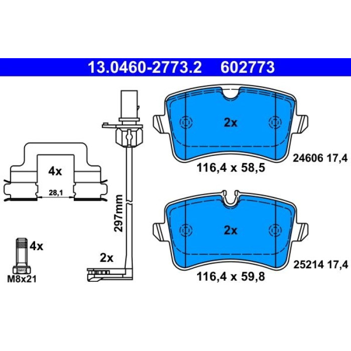 ATE Bremsbelagsatz Audi Hinterachse A8 2.0-6.3 09 13.0460-2773.2 ATE Bremsbelagsatz Audi Hinterachse A8 2.0-6.3 09 13.0460-2773.2