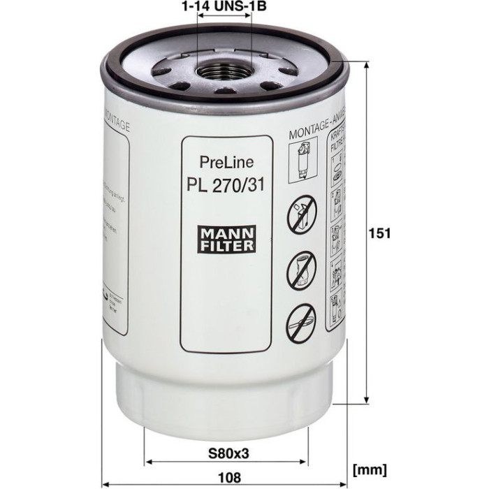 MANN-FILTER Kraftstofffilter PL 270/31 z MANN-FILTER Kraftstofffilter PL 270/31 z