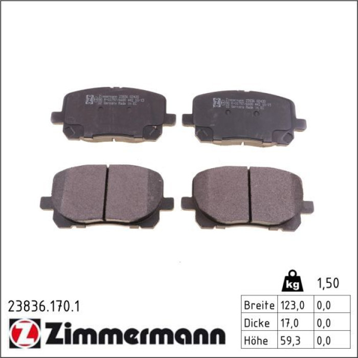 ZIMMERMANN Bremsbeläge 23836.170.1 ZIMMERMANN Bremsbeläge 23836.170.1