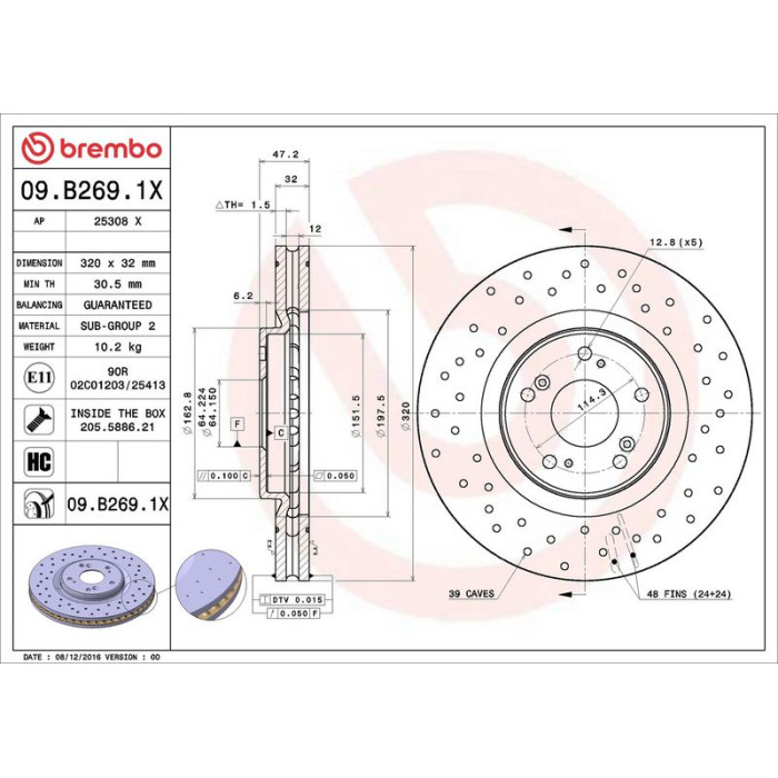 Brembo Bremsscheibe Vorderachse Xtra 09.B269.1X Brembo Bremsscheibe Vorderachse Xtra 09.B269.1X