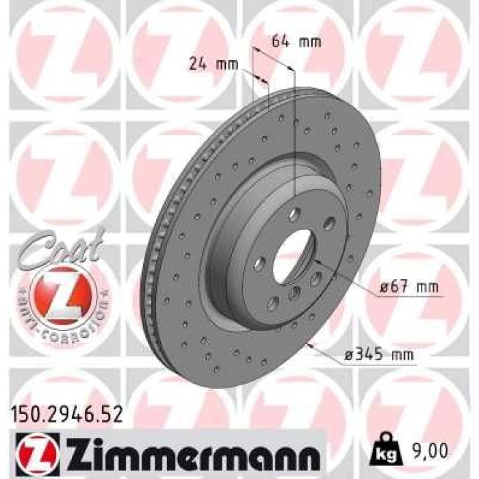 Zimmermann Bremsscheibe Hinterachse Sport 150.2946.52