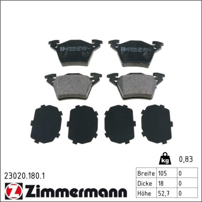 ZIMMERMANN Bremsbeläge 23020.180.1 ZIMMERMANN Bremsbeläge 23020.180.1