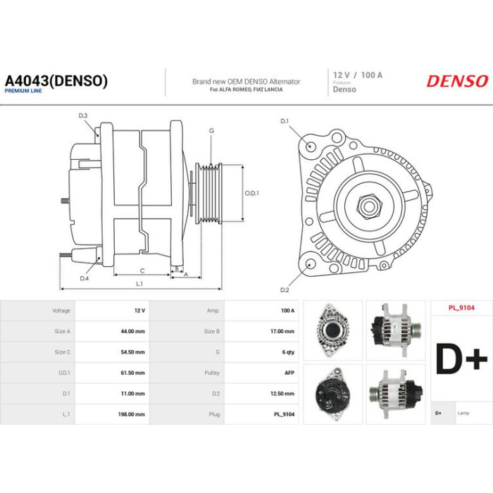 A4043(DENSO) AS-PL Lichtmaschine (Generator) A4043(DENSO)