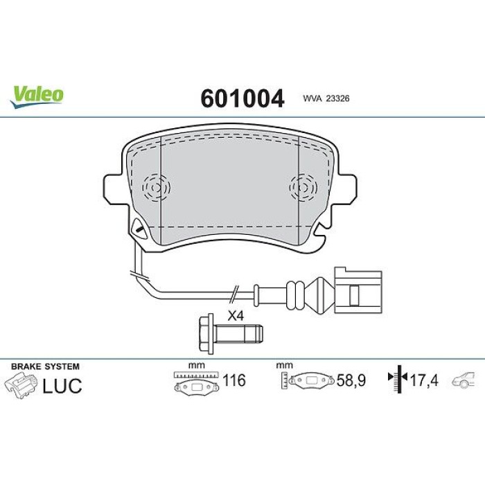 Valeo Bremsbelagsatz 601004 Valeo Bremsbelagsatz 601004