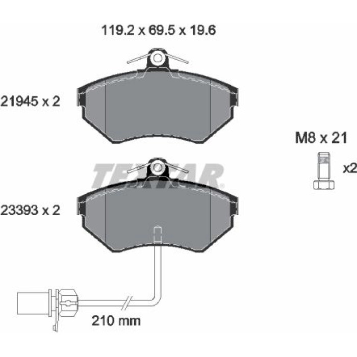Textar Bremsbelagsatz 2194504 – mit Verschleißsensor, 119 x 69