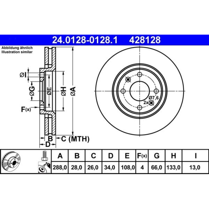 ATE Bremsscheibe Citroen Vorderachse C5/Xantia 2.0-3.0 97 24.0128-0128.1 ATE Bremsscheibe Citroen Vorderachse C5/Xantia 2.0-3.0 97 24.0128-0128.1