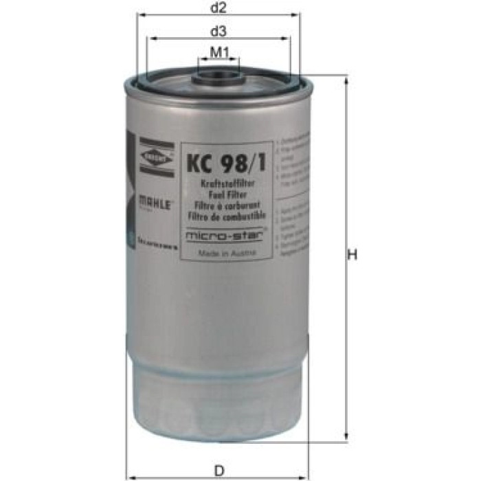 KC 98/1 MAHLE Kraftstofffilter KC 98/1, Anschraubfilter, Höhe 163 mm – u. a. für BMW 7er (E38) – OE Nummer 13327786647 - l KC 98/1 MAHLE Kraftstofffilter KC 98/1, Anschraubfilter, Höhe 163 mm – u. a. für BMW 7er (E38) – OE Nummer 13327786647 - l