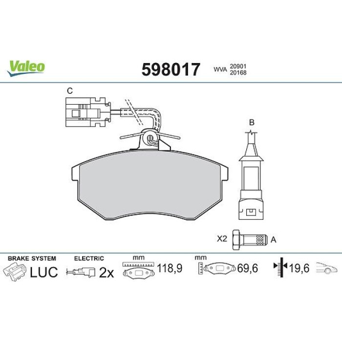 Valeo Bremsbelagsatz 598017 Valeo Bremsbelagsatz 598017