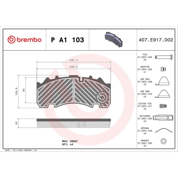 BREMBO Bremsbelagsatz, Scheibenbremse P A1 103 BREMBO Bremsbelagsatz, Scheibenbremse P A1 103