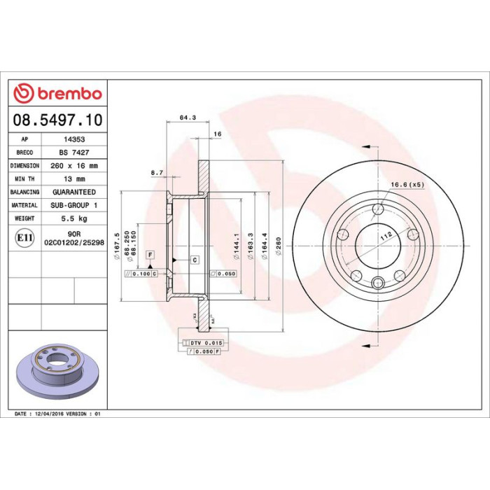 Brembo Bremsscheibe Vorderachse 08.5497.10 Brembo Bremsscheibe Vorderachse 08.5497.10