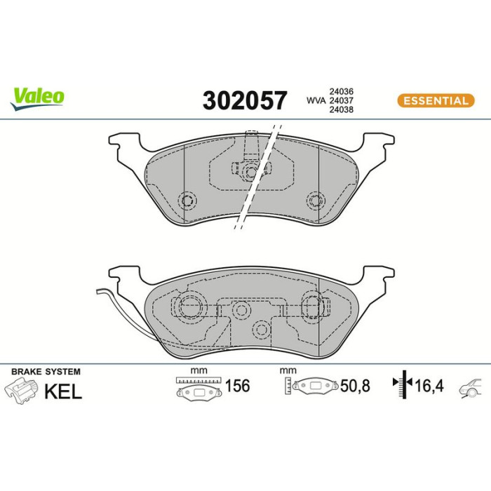 Valeo Bremsbelagsatz 302057 Valeo Bremsbelagsatz 302057