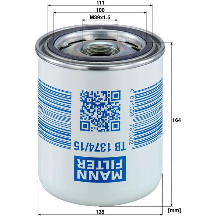 MANN-FILTER Lufttrocknerpatrone TB 1374/15 x MANN-FILTER Lufttrocknerpatrone TB 1374/15 x