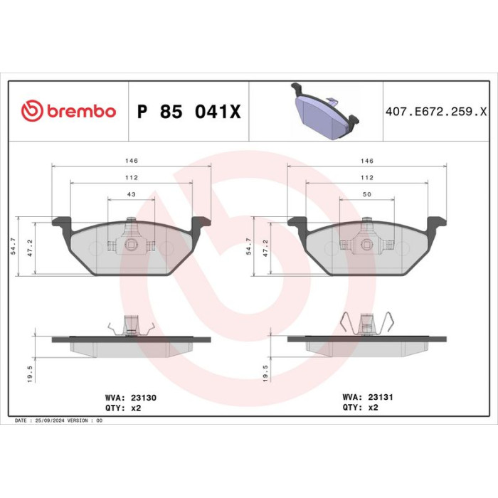 P 85 041X Brembo Xtra Bremsbelagsatz Vorderachse – P 85 041X – 146 x 55 x 20 mm – Bremssystem Teves – OE Nummer 180698151A P 85 041X Brembo Xtra Bremsbelagsatz Vorderachse – P 85 041X – 146 x 55 x 20 mm – Bremssystem Teves – OE Nummer 180698151A