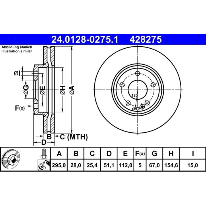 ATE Bremsscheibe Mercedes-Benz Vorderachse C117/W176/W246/X156 12 24.0128-0275.1 ATE Bremsscheibe Mercedes-Benz Vorderachse C117/W176/W246/X156 12 24.0128-0275.1