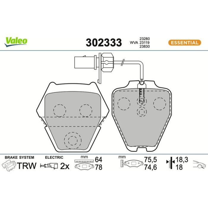 302333 Valeo Bremsbelagsatz 302333 302333 Valeo Bremsbelagsatz 302333