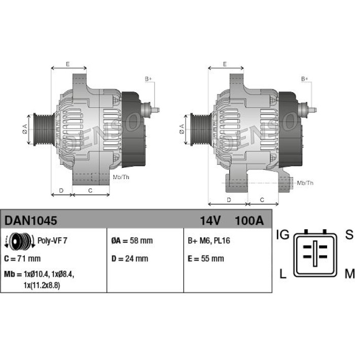 Denso Lichtmaschine DAN1045 Denso Lichtmaschine DAN1045