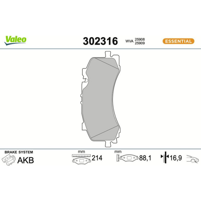 Valeo Bremsbelagsatz 302316 Valeo Bremsbelagsatz 302316