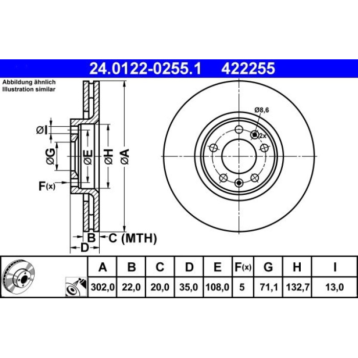 ATE Bremsscheibe 24.0122-0255.1 ATE Bremsscheibe 24.0122-0255.1