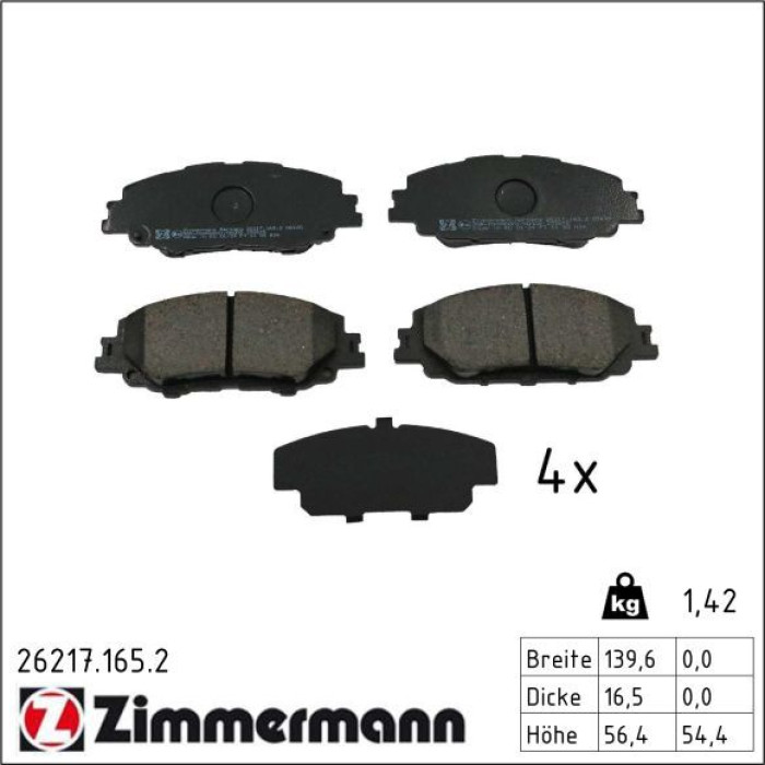 ZIMMERMANN Bremsbelagsatz, Scheibenbremse 26217.165.2 ZIMMERMANN Bremsbelagsatz, Scheibenbremse 26217.165.2