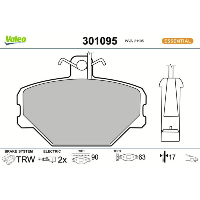 Valeo Bremsbelagsatz 301095 Valeo Bremsbelagsatz 301095