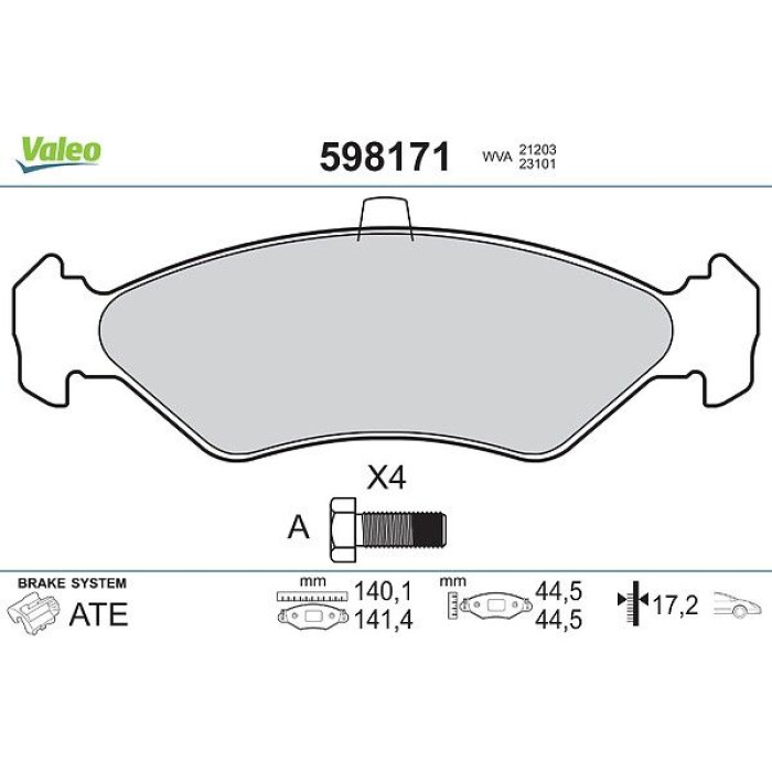 Valeo Bremsbelagsatz 598171 Valeo Bremsbelagsatz 598171