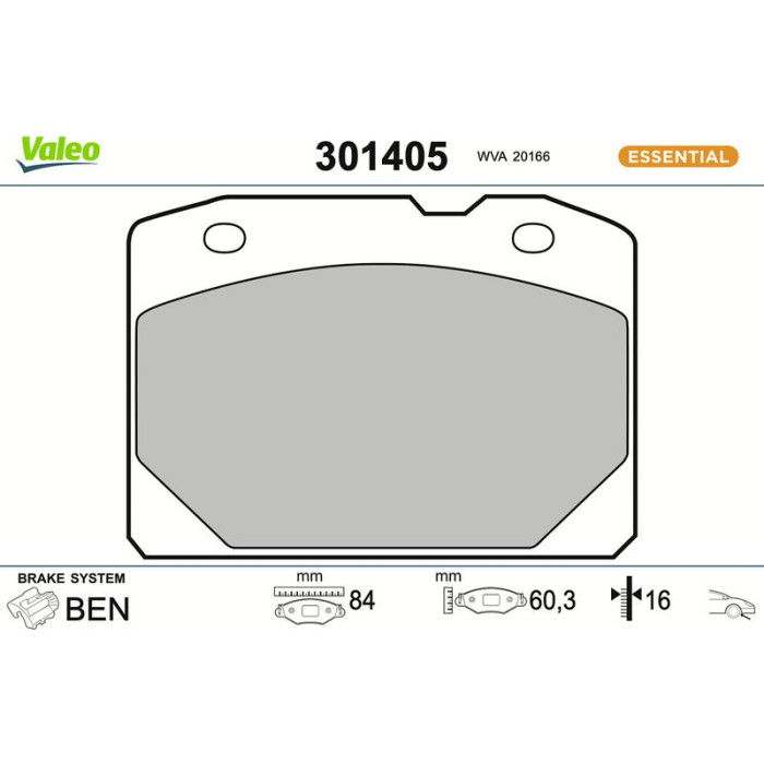 Valeo Bremsbelagsatz 301405 Valeo Bremsbelagsatz 301405