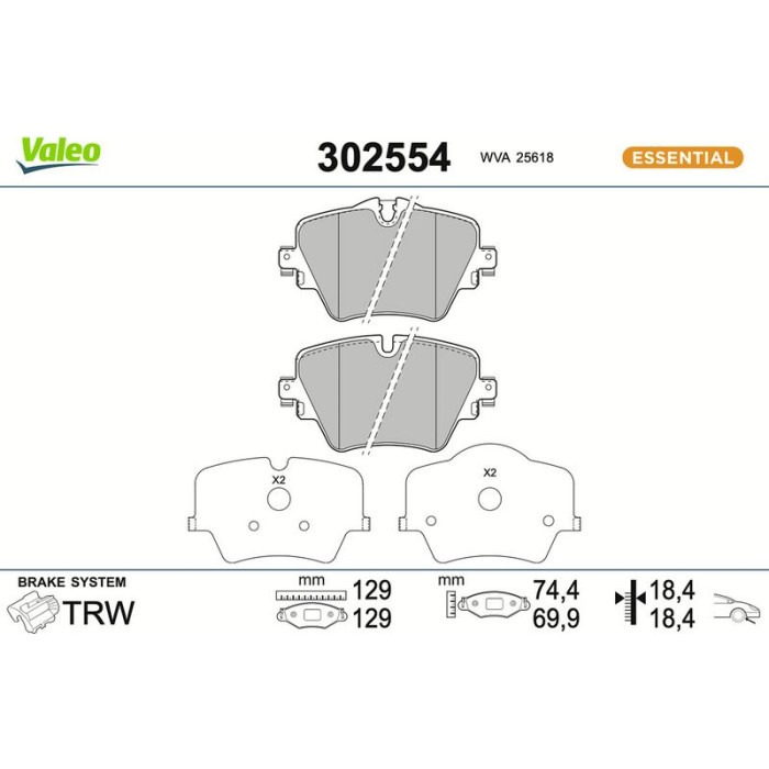 Valeo Bremsbelagsatz 302554 Valeo Bremsbelagsatz 302554