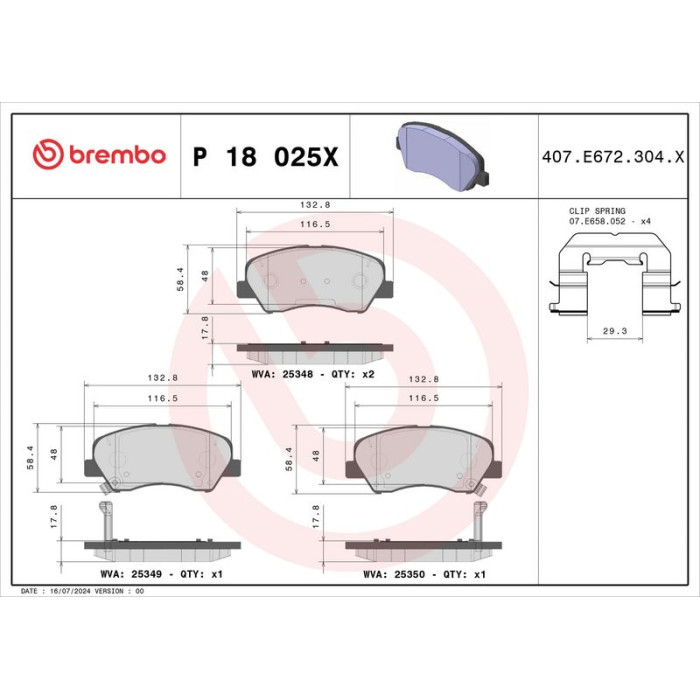 P 18 025X Brembo Xtra Bremsbelagsatz Vorderachse – P 18 025X – 133 x 58 x 18 mm – Bremssystem Mando – OE Nummer 1360212006K P 18 025X Brembo Xtra Bremsbelagsatz Vorderachse – P 18 025X – 133 x 58 x 18 mm – Bremssystem Mando – OE Nummer 1360212006K