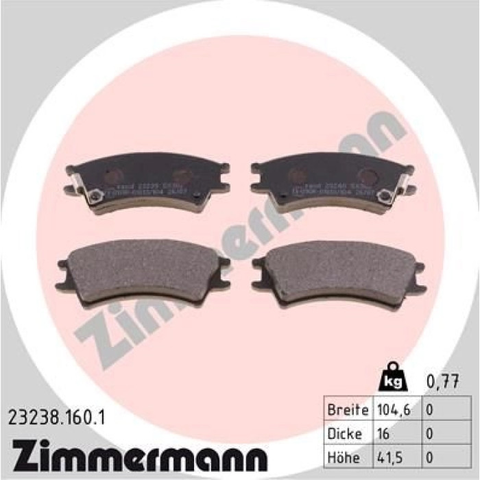 ZIMMERMANN Bremsbeläge 23238.160.1 ZIMMERMANN Bremsbeläge 23238.160.1
