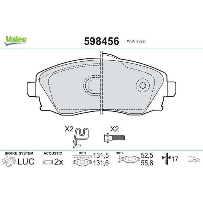 Valeo Bremsbelagsatz 598456 Valeo Bremsbelagsatz 598456