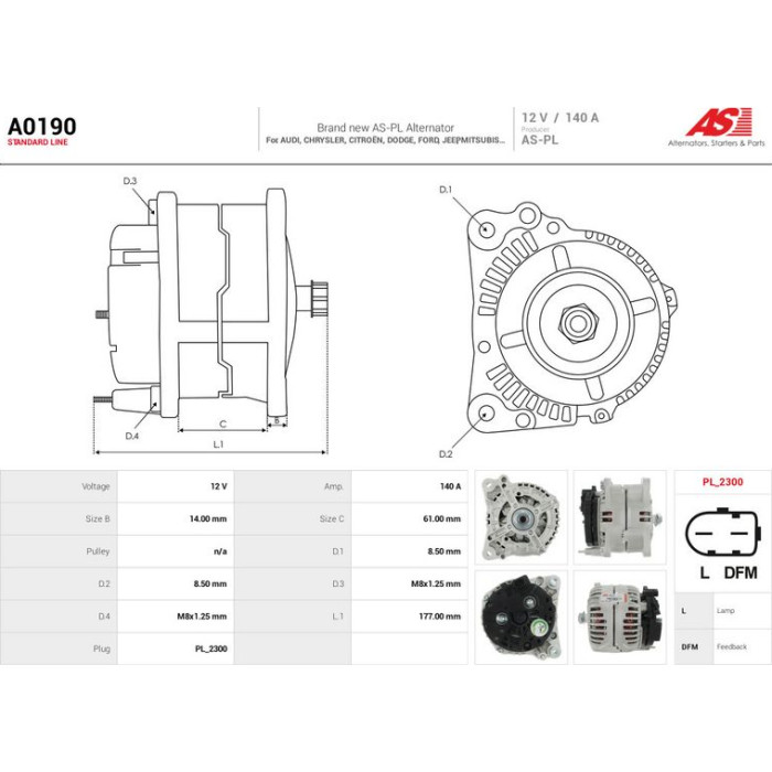 A0190 AS-PL Lichtmaschine (Generator) A0190