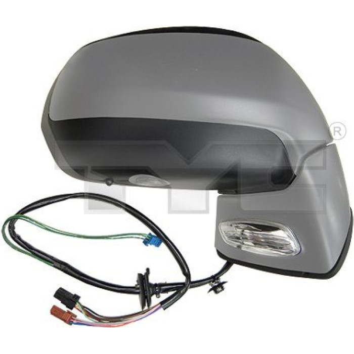 TYC Außenspiegel rechts elektrisch verstellbar, grundiert, konvex, blau getönt, beheizbar, mit Temperatursensor, elektrisch anklappbar, mit Memory-Funktion, mit Blinker, mit Umfeldbeleuchtung 305-0125 OE Nummer 8153H3 - l