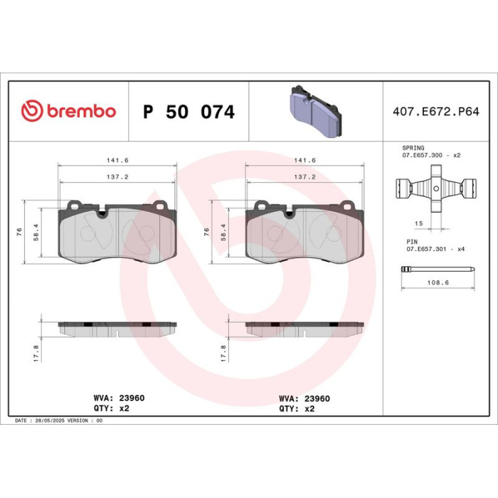 BREMBO Bremsklötze VA P 50 074 BREMBO Bremsklötze VA P 50 074