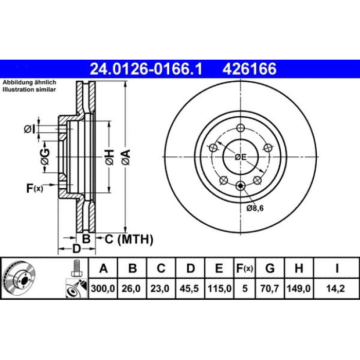 ATE Bremsscheibe Opel Vorderachse Astra 09- Ko A 16 Zoll 24.0126-0166.1 ATE Bremsscheibe Opel Vorderachse Astra 09- Ko A 16 Zoll 24.0126-0166.1