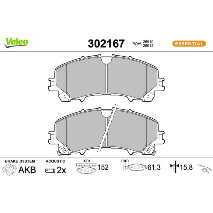 Valeo Bremsbelagsatz 302167 Valeo Bremsbelagsatz 302167