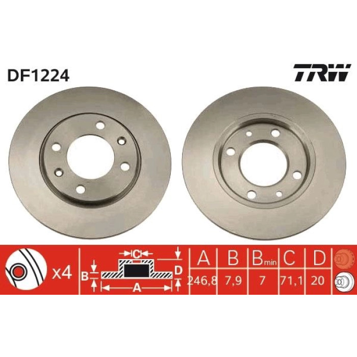 TRW Bremsscheibe Peugeot 205 DF1224 TRW Bremsscheibe Peugeot 205 DF1224