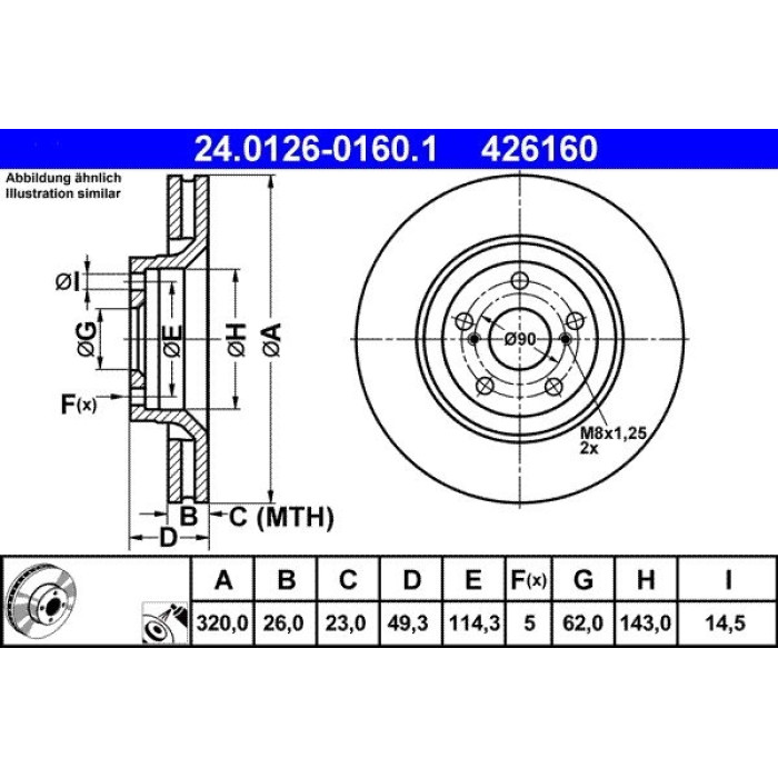 ATE Bremsscheibe Toyota Vorderachse Avensis/Verso 2.0-2.2 D-4D 09 24.0126-0160.1