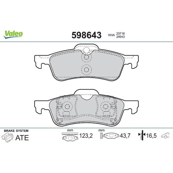 Valeo Bremsbelagsatz 598643 Valeo Bremsbelagsatz 598643