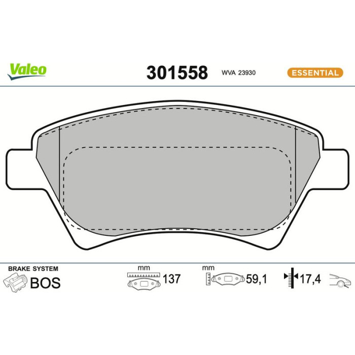 Valeo Bremsbelagsatz 301558 Valeo Bremsbelagsatz 301558