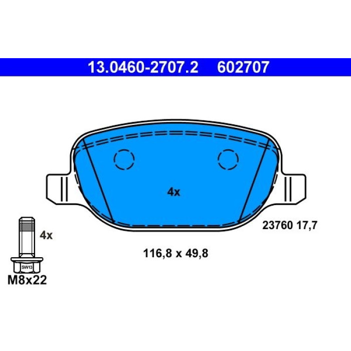 ATE Bremsbelagsatz Alfa Romeo Hinterachse 159/Brera/Spider 05-11 13.0460-2707.2 ATE Bremsbelagsatz Alfa Romeo Hinterachse 159/Brera/Spider 05-11 13.0460-2707.2