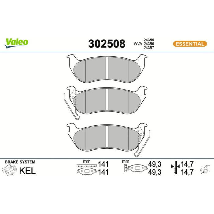 Valeo Bremsbelagsatz 302508 Valeo Bremsbelagsatz 302508