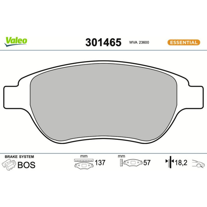 Valeo Bremsbelagsatz 301465 Valeo Bremsbelagsatz 301465