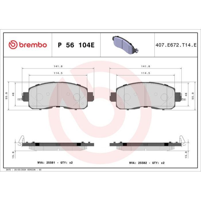 BREMBO Bremsbelagsatz, Scheibenbremse P 56 104E BREMBO Bremsbelagsatz, Scheibenbremse P 56 104E