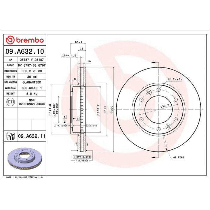 Brembo Bremsscheibe Vorderachse 09.A632.10 Brembo Bremsscheibe Vorderachse 09.A632.10
