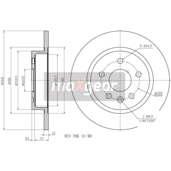 MAXGEAR Bremsscheibe 19-2333MAX Opel Astra 09- Ko A 15 Zoll mit Korrosionsschutzbeschichtung