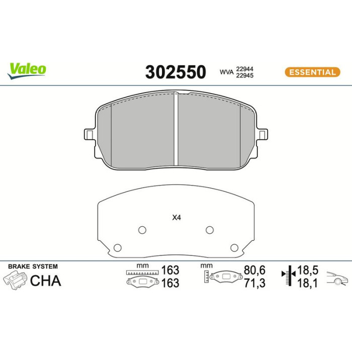 Valeo Bremsbelagsatz 302550 Valeo Bremsbelagsatz 302550