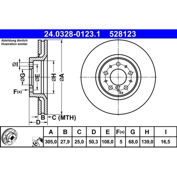 ATE Bremsscheibe Volvo Vorderachse S60/S80/V70/Xc70 2.0-3.0 98-10 PowerDisc 24.0328-0123.1 ATE Bremsscheibe Volvo Vorderachse S60/S80/V70/Xc70 2.0-3.0 98-10 PowerDisc 24.0328-0123.1