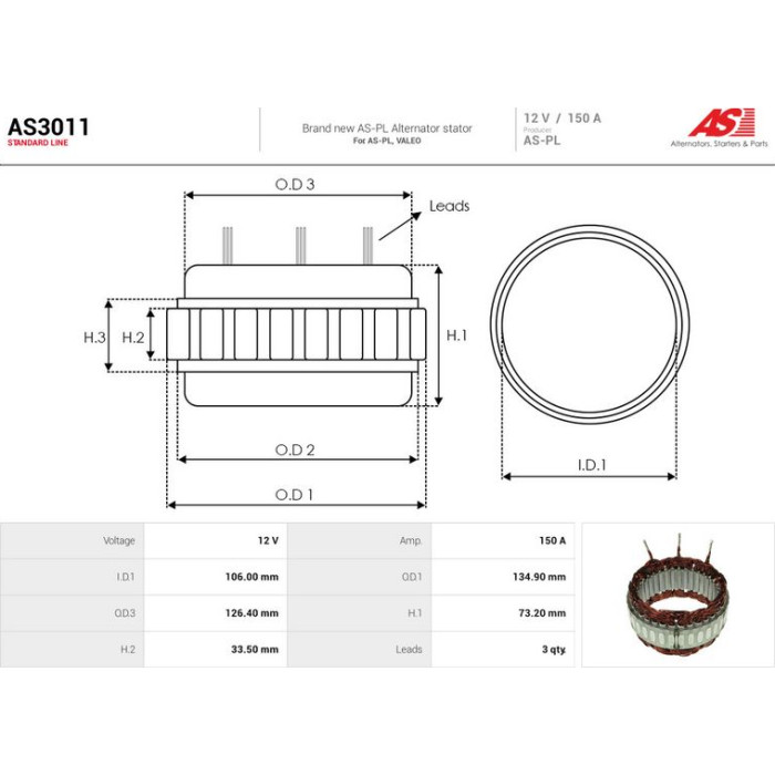AS-PL Lichtmaschinenstator AS3011 AS-PL Lichtmaschinenstator AS3011