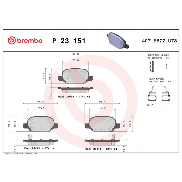 P 23 151 Brembo Prime Bremsbelagsatz Hinterachse – P 23 151 – 96 x 44 x 14 mm – Bremssystem TRW – OE Nummer 00K68206120AA P 23 151 Brembo Prime Bremsbelagsatz Hinterachse – P 23 151 – 96 x 44 x 14 mm – Bremssystem TRW – OE Nummer 00K68206120AA